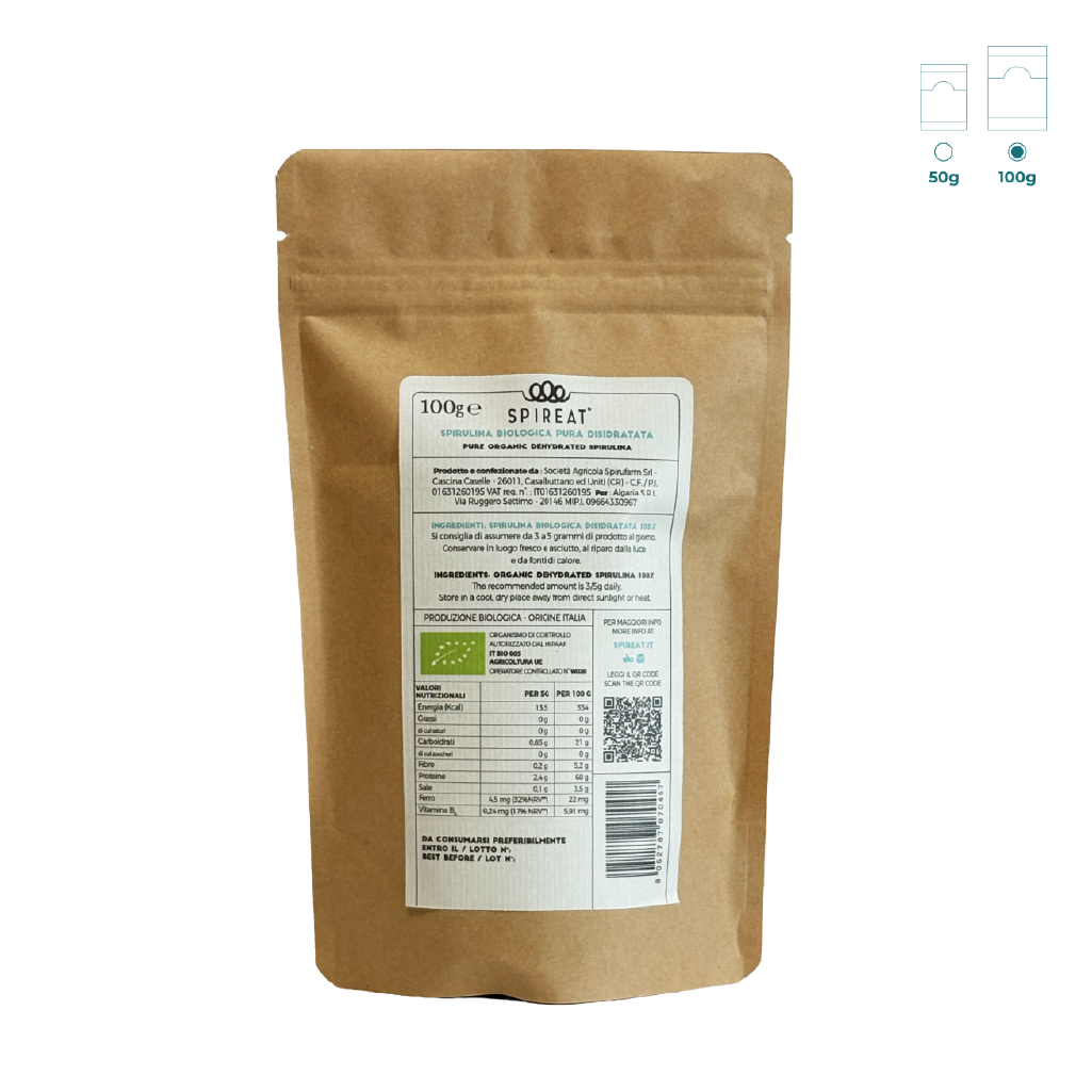 Spireat Spirulina Italiana Biologica Pura polvere 100 g lenta
