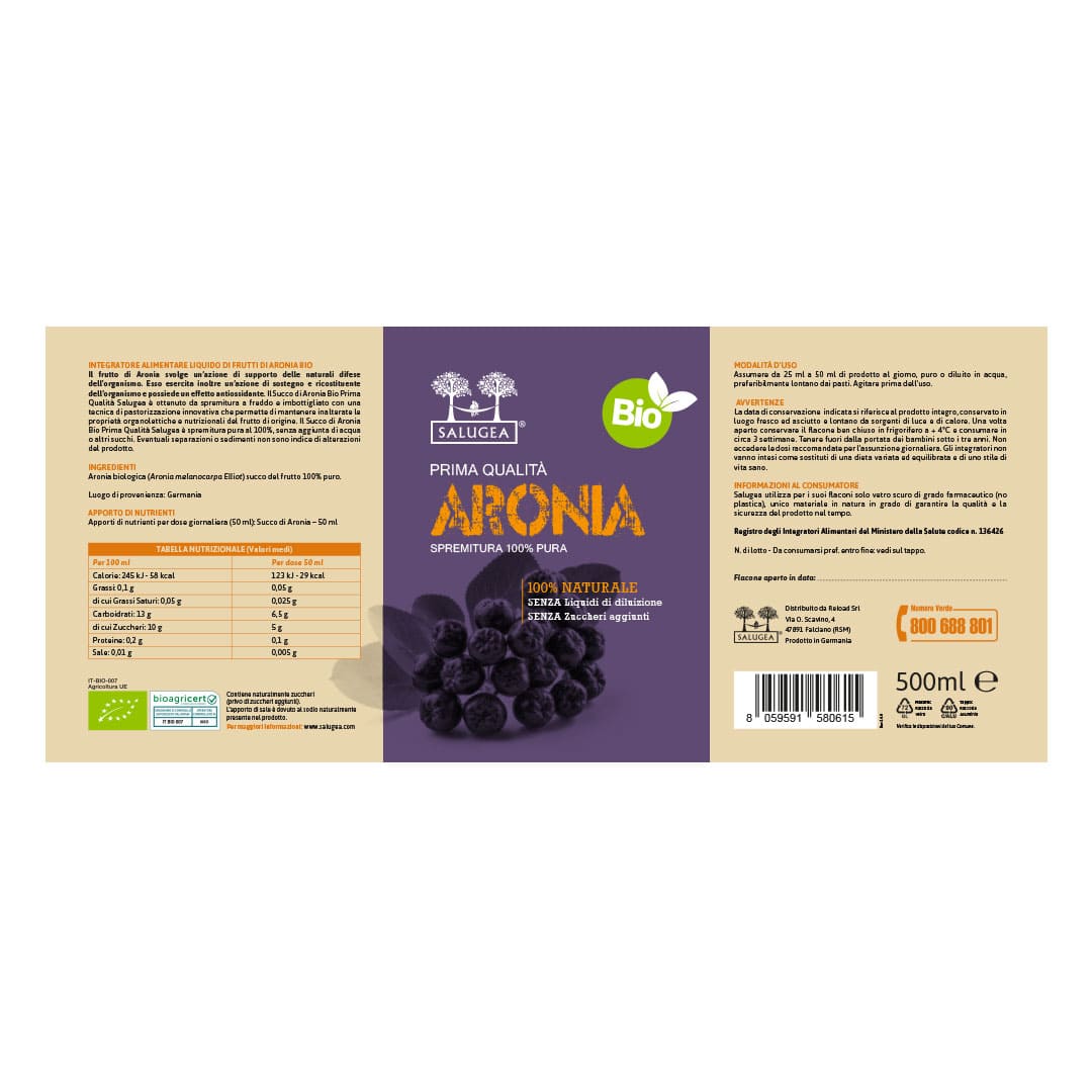 Salugea Succo di Aronia Bio succo antiossidante 1 flacone
