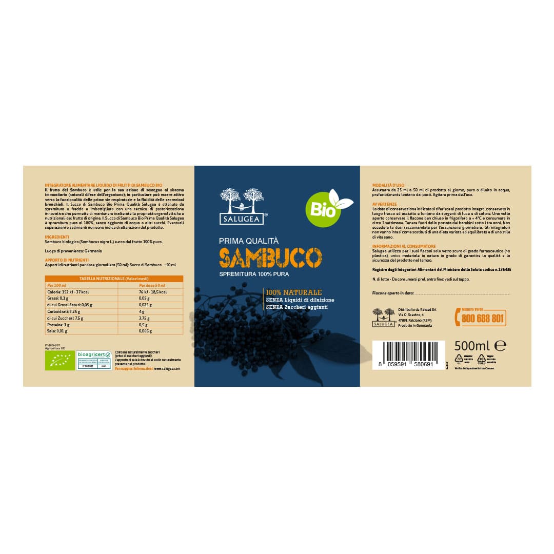 Salugea Succhi Biologici Sambuco Bio succo 1 flacone difese