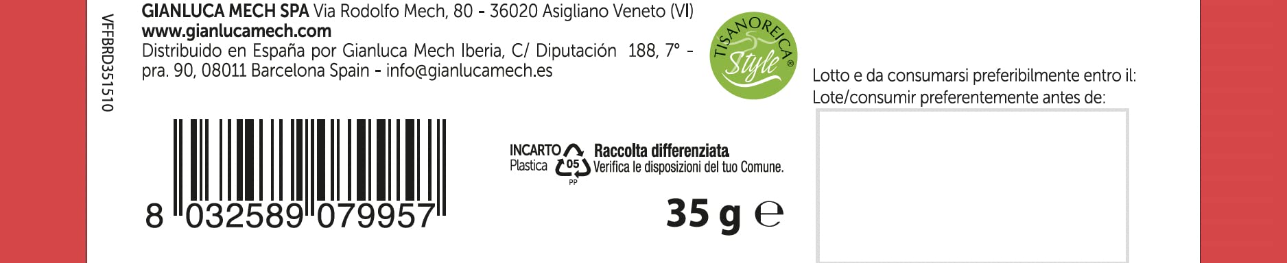 Gianluca Mech Tisanoreica Barretta 35g cioccolato frutti rossi