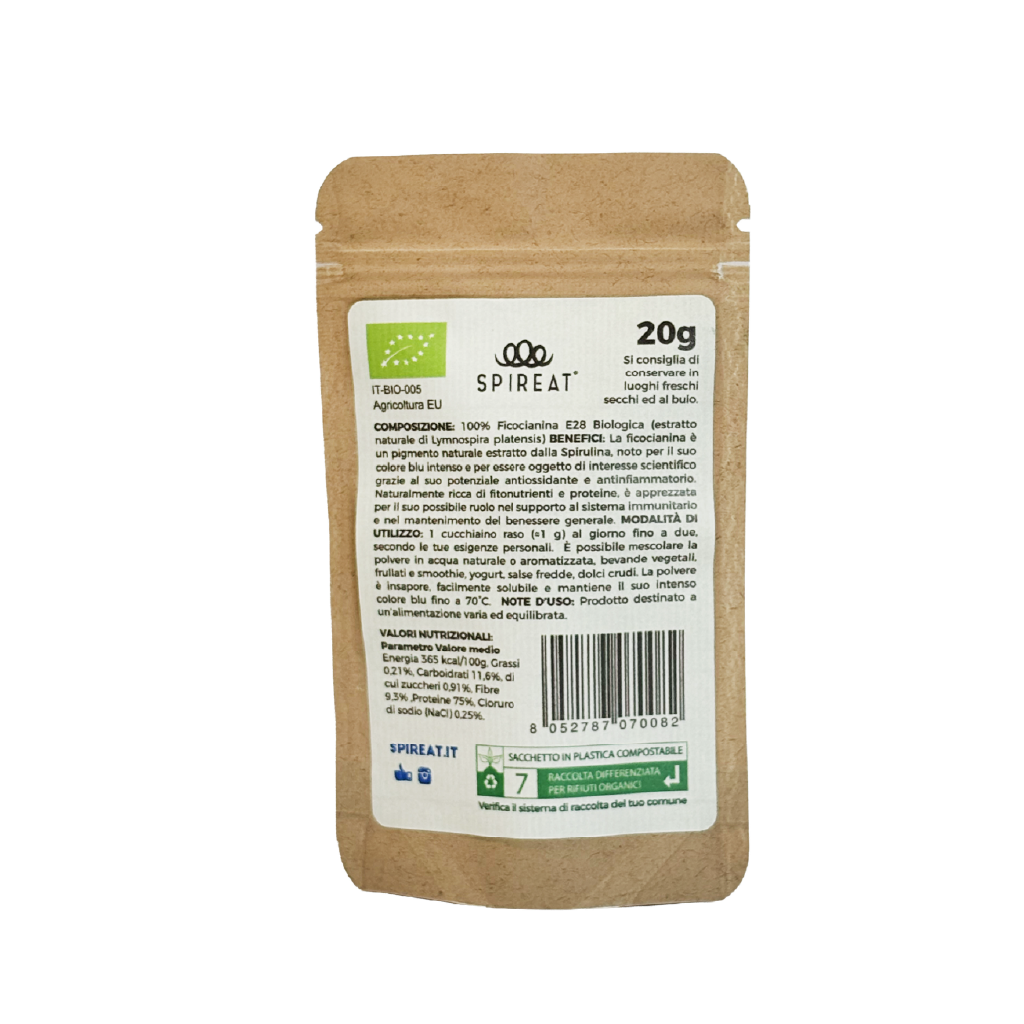 Spireat Ficocianina polvere blu estratto spirulina 20 g antiossidante