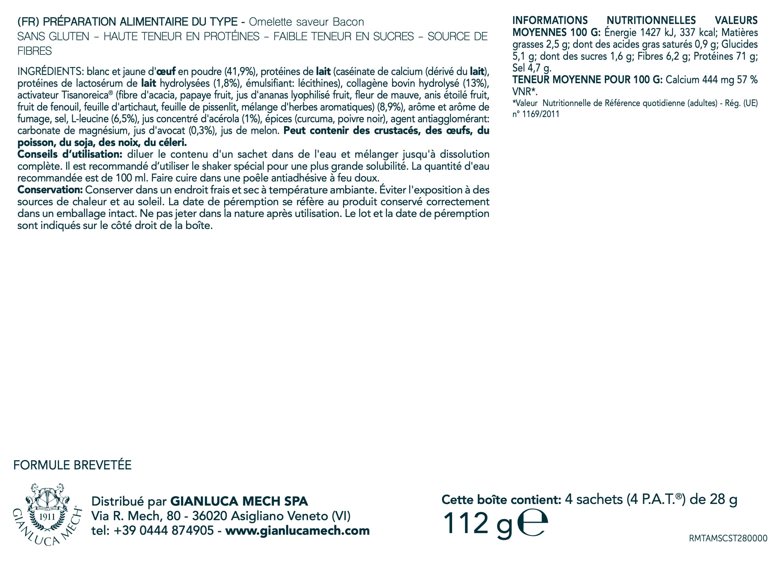 Gianluca Mech Tisanoreica Omelette bacon proteica 112 g