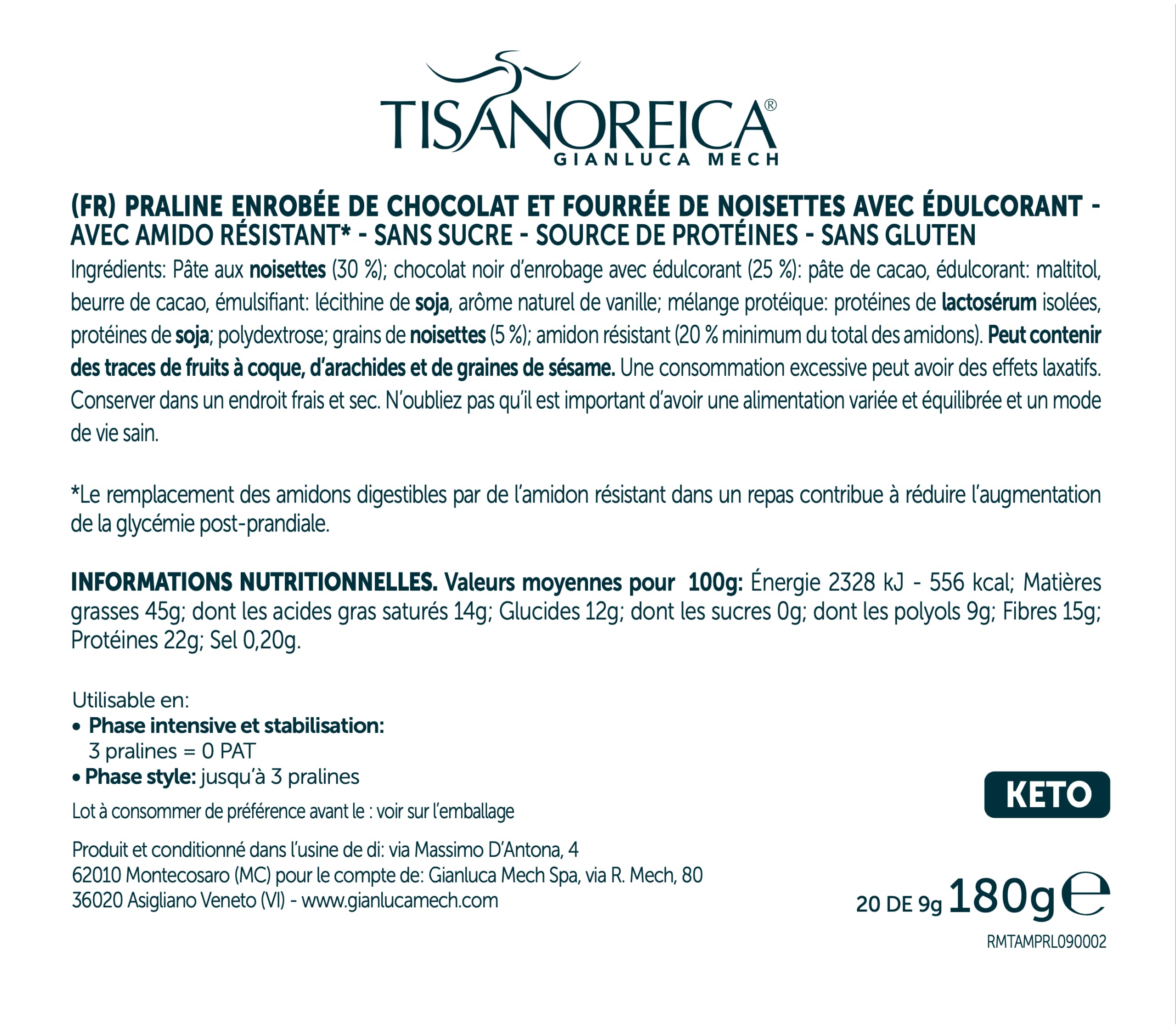 Gianluca Mech Tisanoreica praline nocciola 20 x 9 g dieta