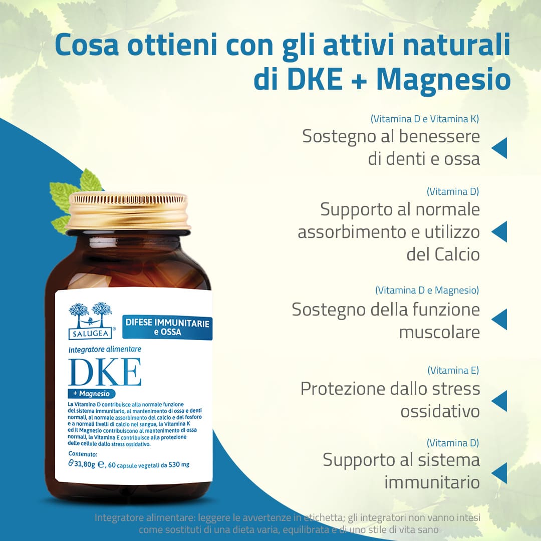 Salugea Difese immunitarie DKE + Magnesio integratore 1 confezione ossa