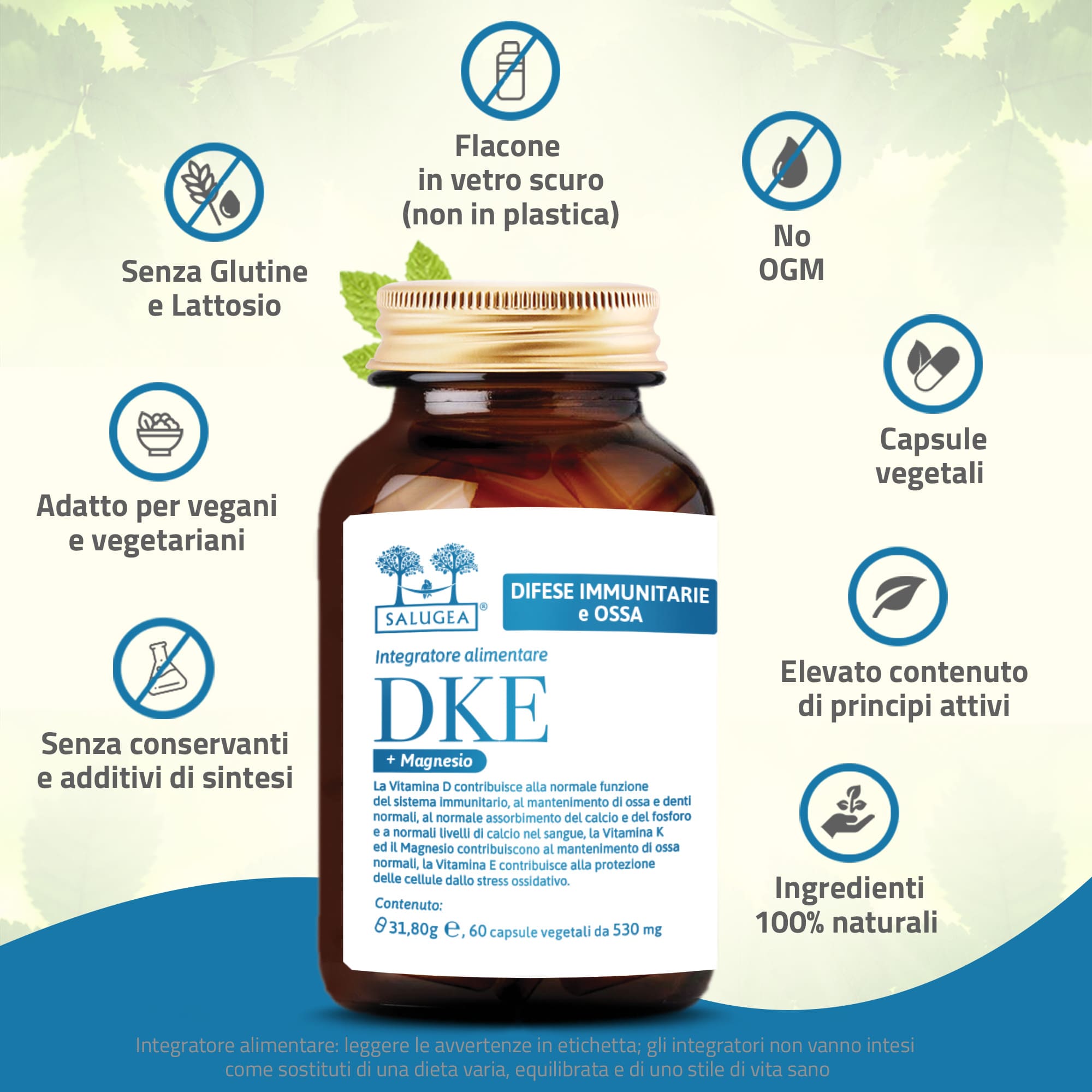 Salugea Difese immunitarie DKE + Magnesio integratore 1 confezione ossa