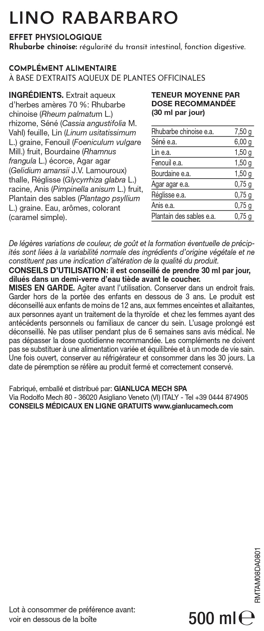 Gianluca Mech Decottopia Lino Rabarbaro sciroppo 500 ml