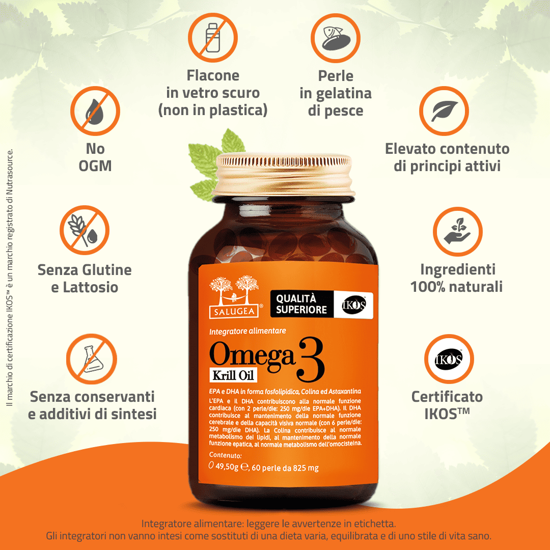 Salugea Omega 3 Krill Oil integratore cuore 1 confezione EPA DHA
