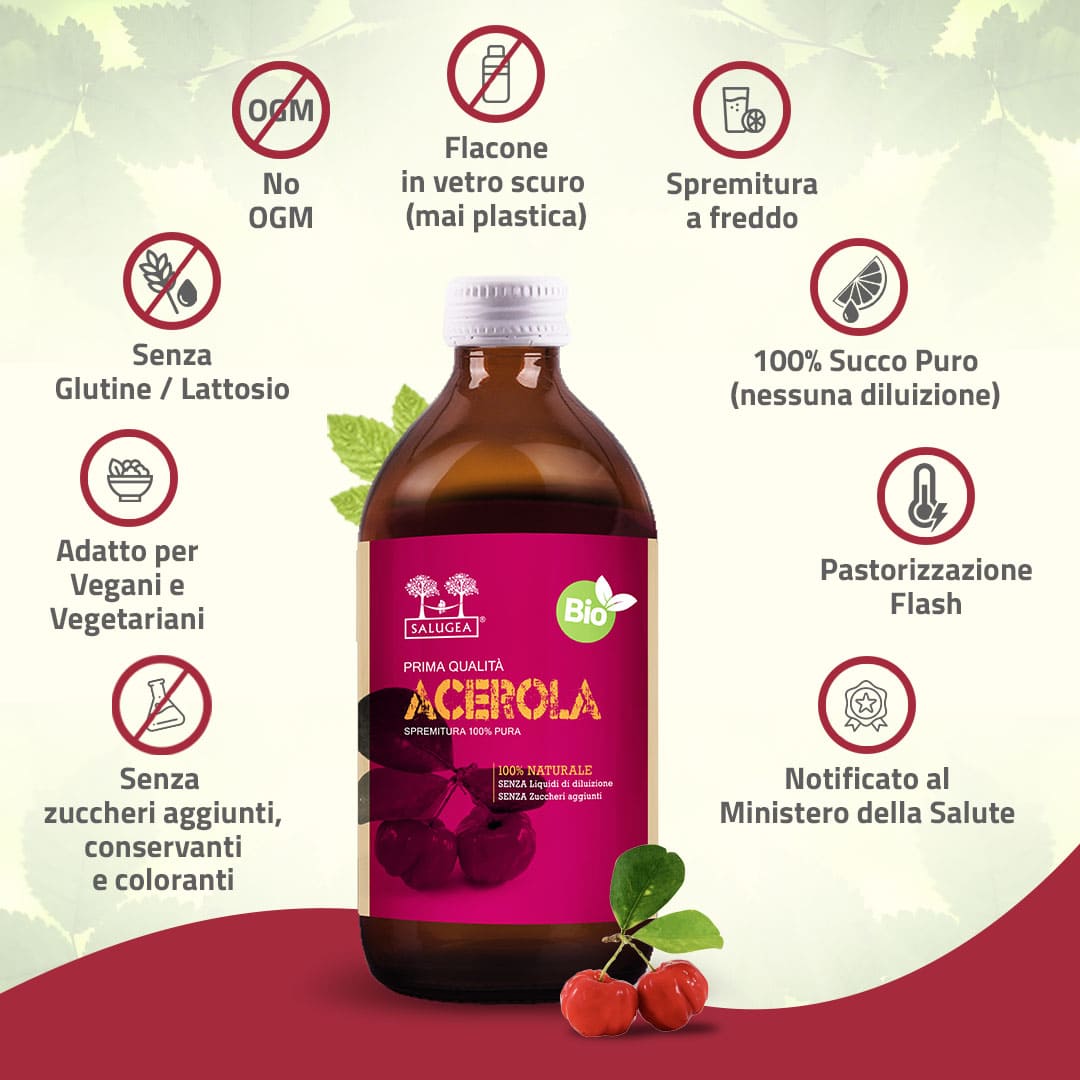 Salugea Succhi Acerola Bio succo 1 flacone vitamina C naturale