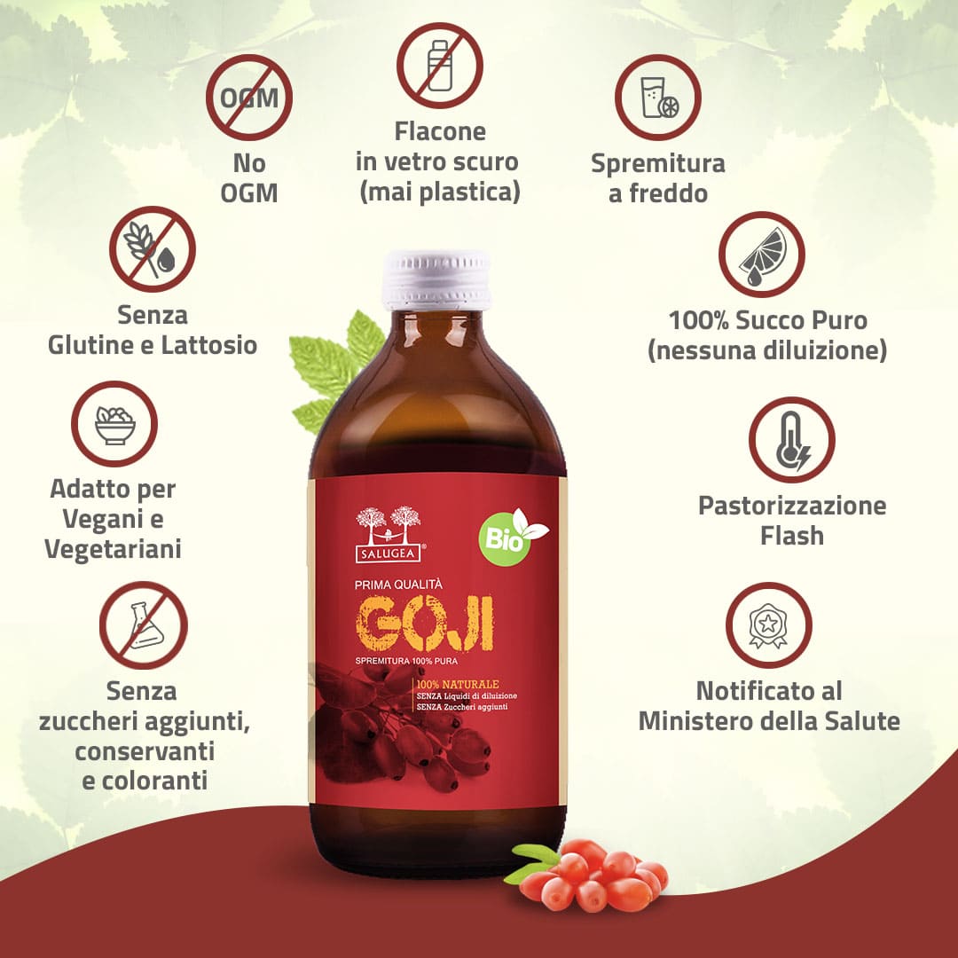 Salugea Succo di Goji Bio Succo 1 Flacone Antiossidante