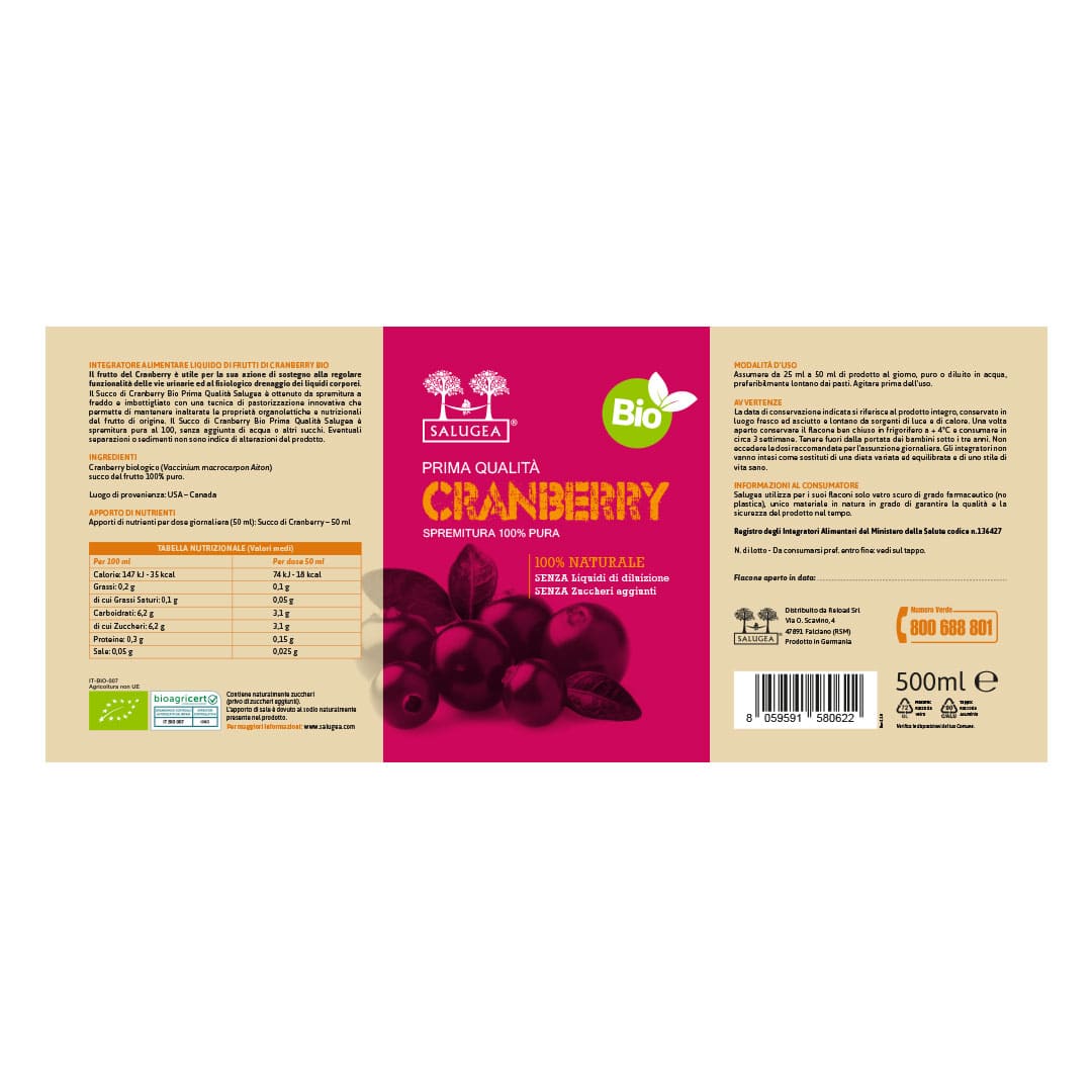 Salugea Succo di Cranberry Bio Succo 1 flacone vie urinarie