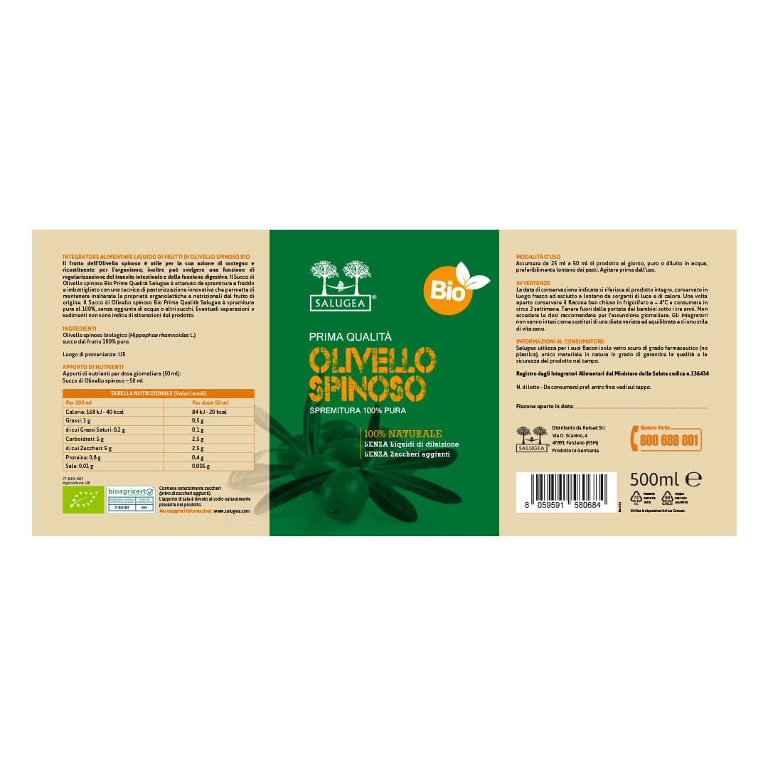 Salugea Succhi Biologici Olivello Spinoso Bio succo 1 flacone energia