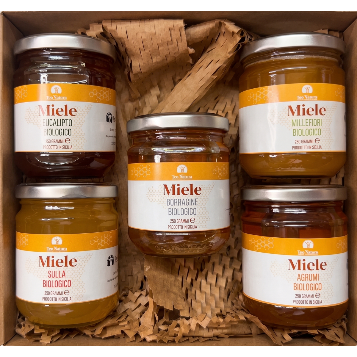 Teo Natura Miele Biologico Box Siciliano 5x250g Degustazione
