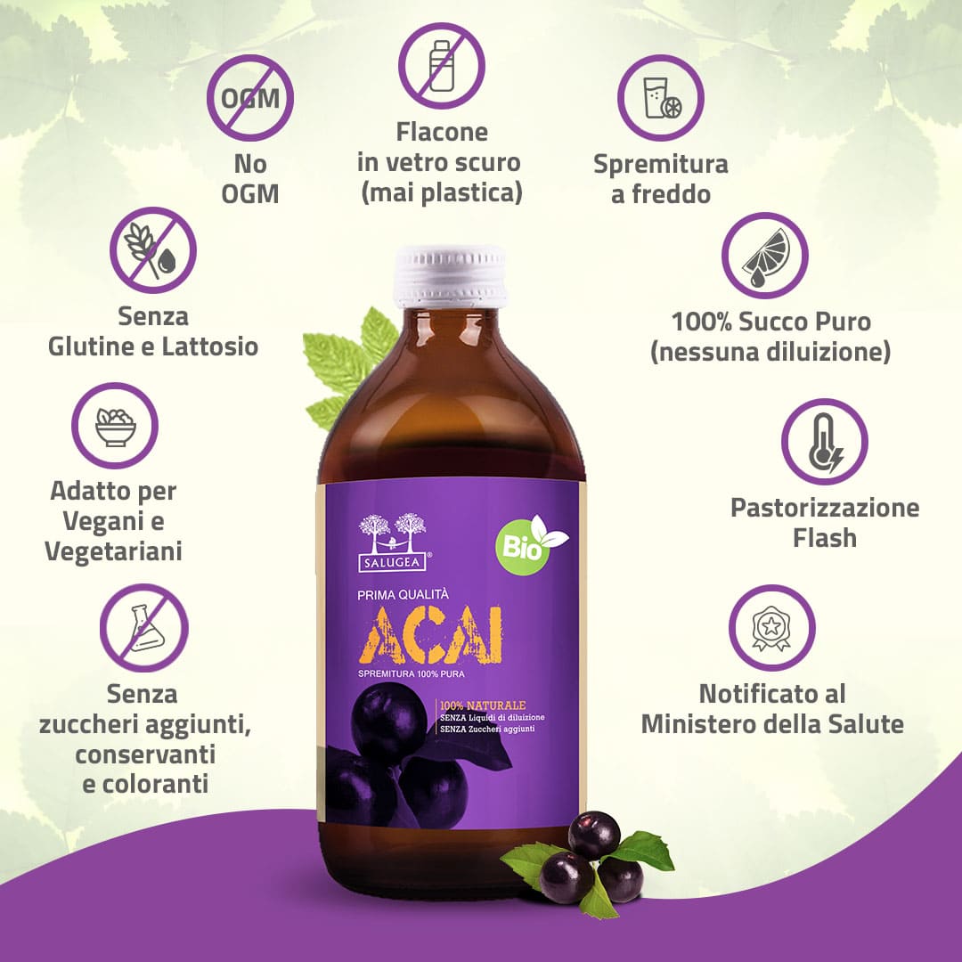 Salugea Succo di Acai Bio Succo 1 flacone antiossidanti