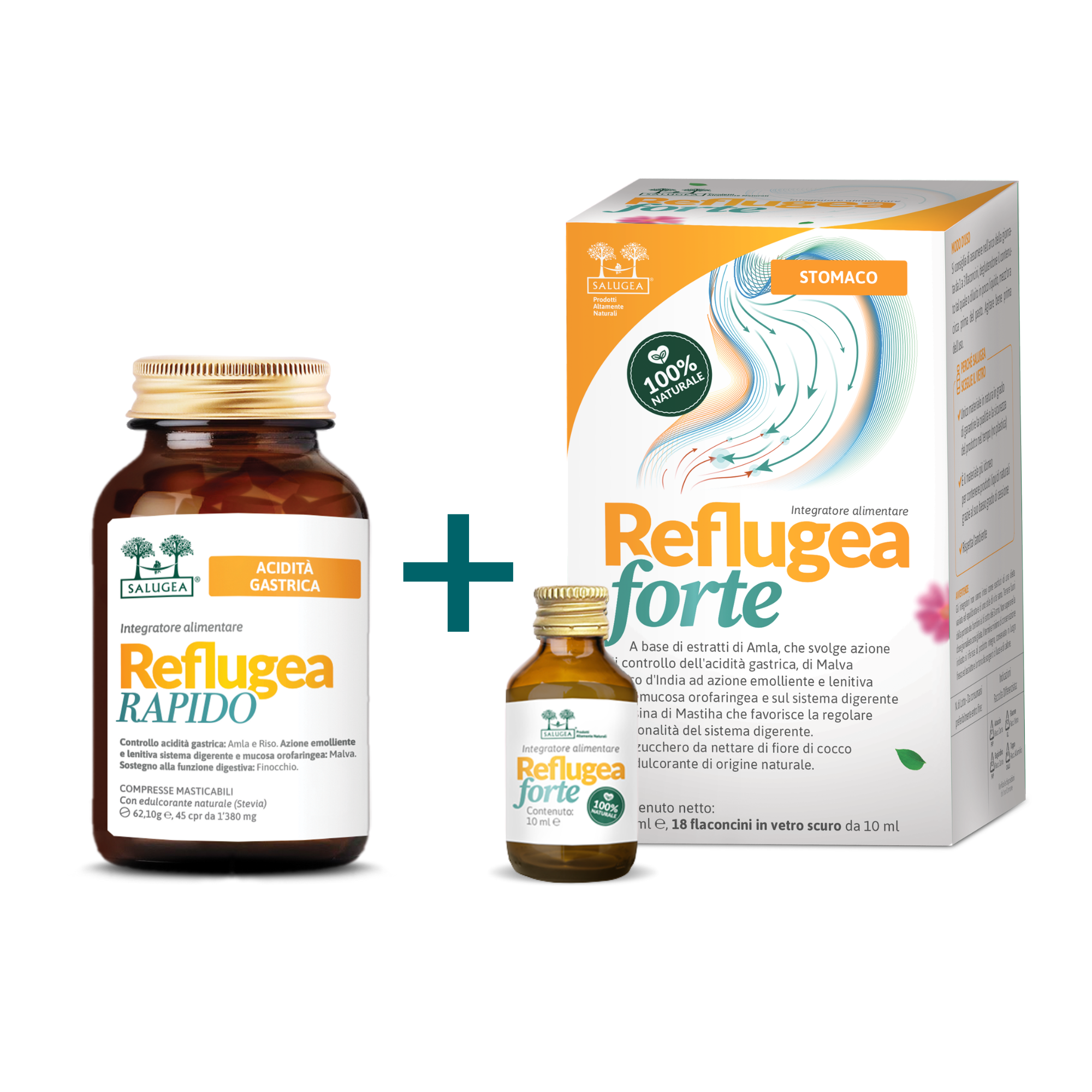 Salugea Reflugea Forte+Rapido kit stomaco 18 flaconcini+45 compresse