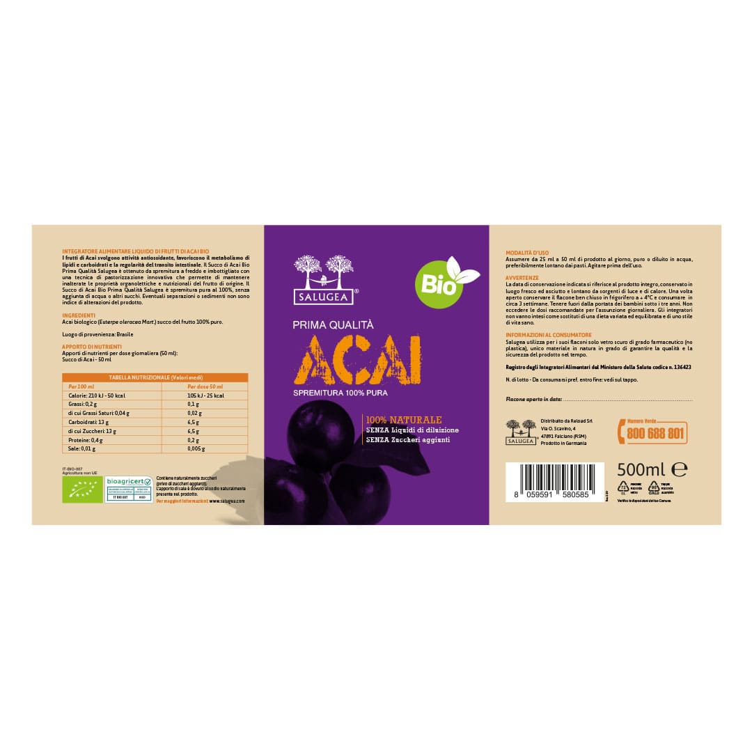 Salugea Succo di Acai Bio Succo 1 flacone antiossidanti
