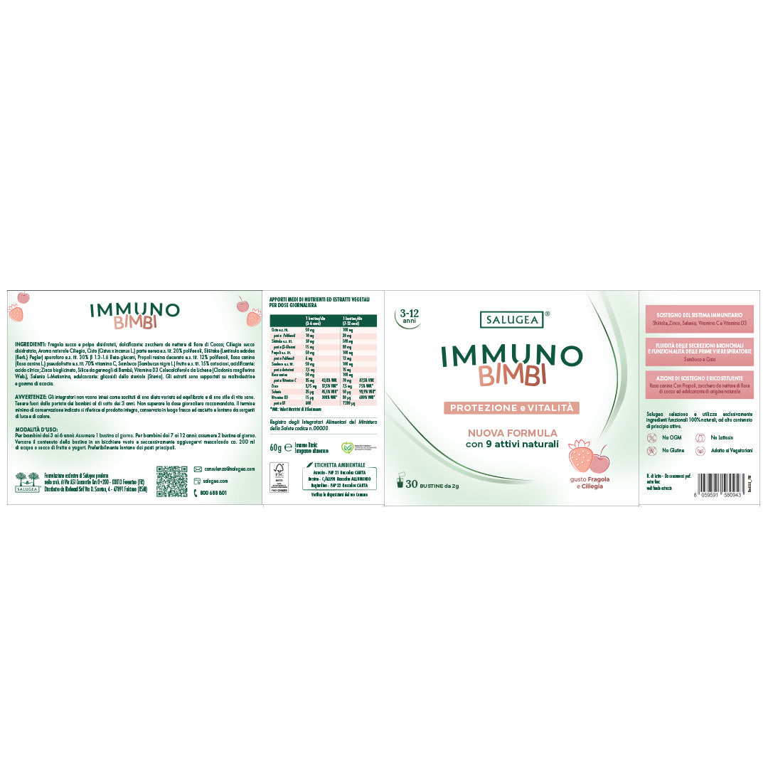 Salugea Immuno Bimbi integratore bambini 30 bustine fragola