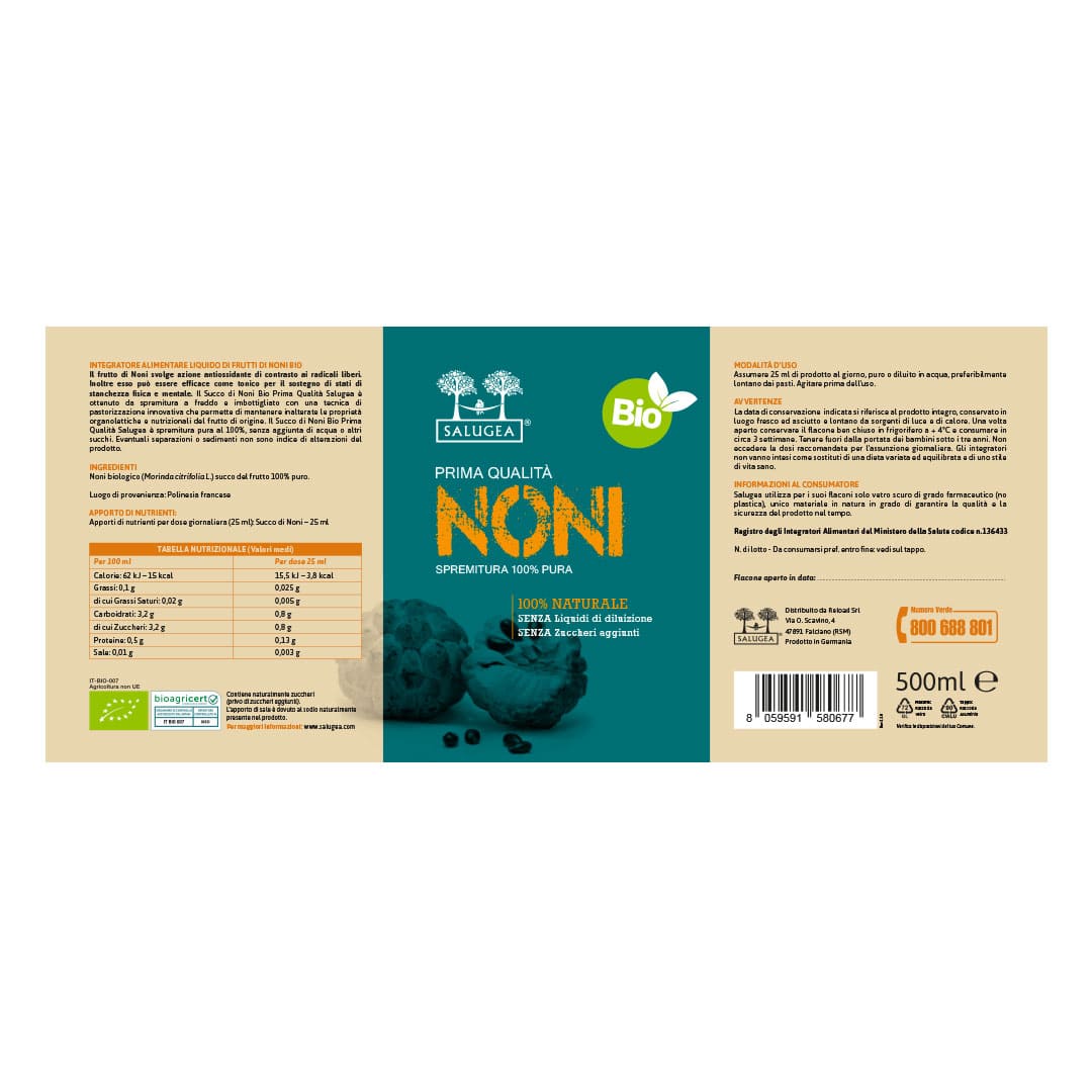 Salugea Succhi Biologici Succo di Noni Bio 1 flacone antiossidante