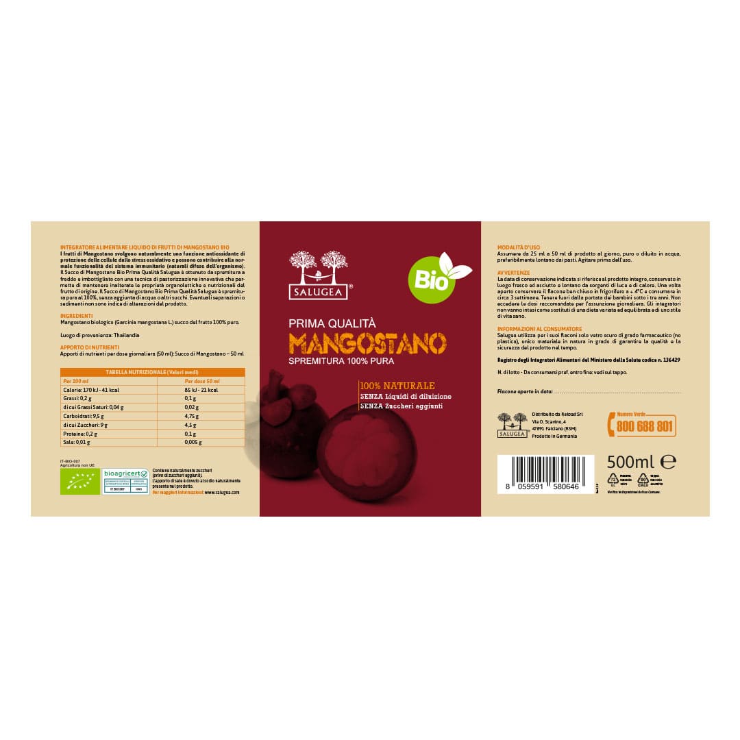 Salugea Succo di Mangostano Bio succo 1 flacone antiossidante